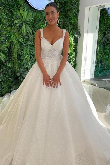 Designer A-Line Wide Strap Lace Trailing Wedding Dress