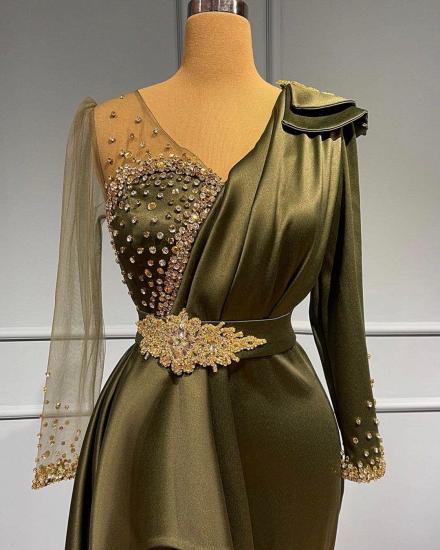 Modern Olive Long Sleeve Sequined Evening Gown | Chic Mermaid Ball Gown_2