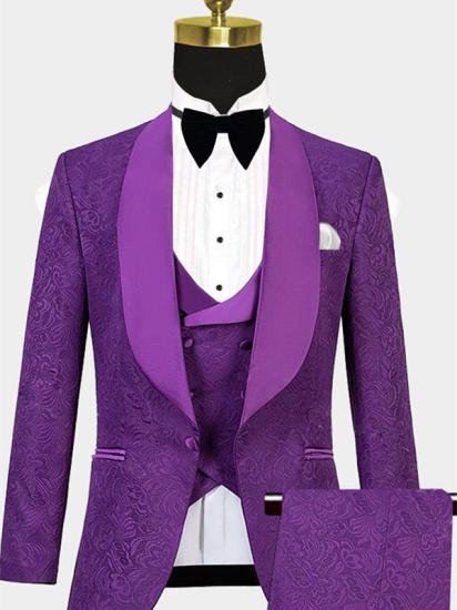 Vintage Violet Men's Suit | Jacquard 3-Piece Prom Suit