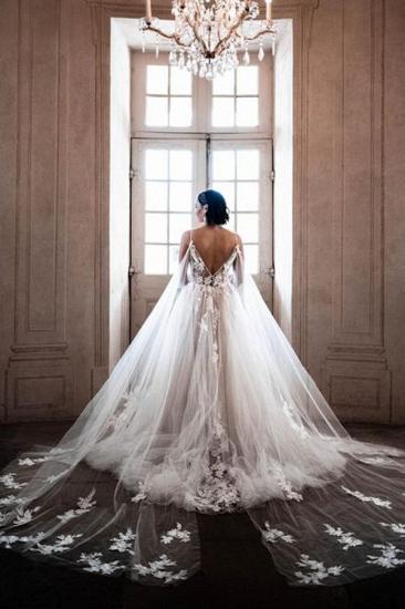 Elegant And Simple A-line Tulle Spaghetti Straps Lace Wedding Dress_4