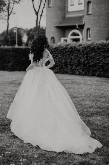 Simple Off the Shoulder  A-line Lace Tulle Wedding Dress_3