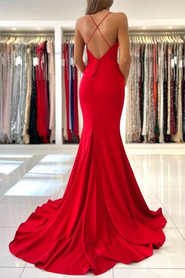 Simple V Neck Red Spaghetti Strap Mermaid Dress | Cheap High Waisted Mermaid Ball Dresses_4