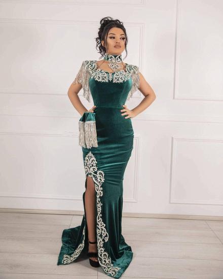 High Neck Lace Sleeveless Floor Length Prom Dress with Belt_3