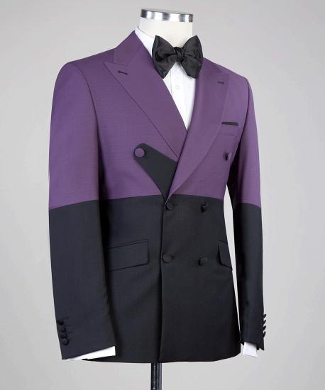 Fashion Purple And Black Double Breasted Peaked Lapel Men Suits for Prom_2