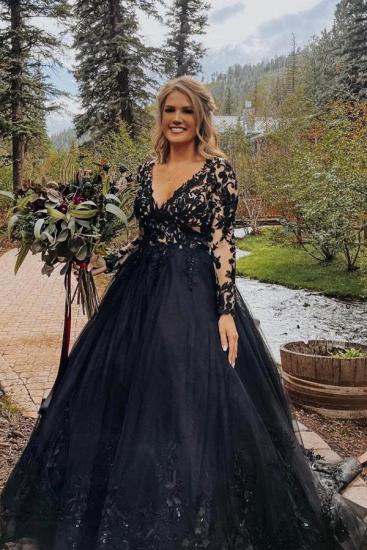 Lace V-Neck Wedding dresses | Elegant Wedding Dresses Black