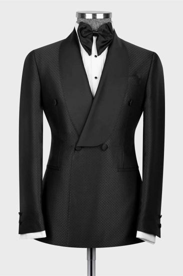 Fashionable and minimalist black shawl lapel double breasted two-piece set for men's suits_1