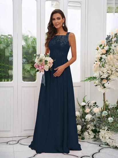 Chiffon Long Square Sleeveless Evening Dresses With Lace_12