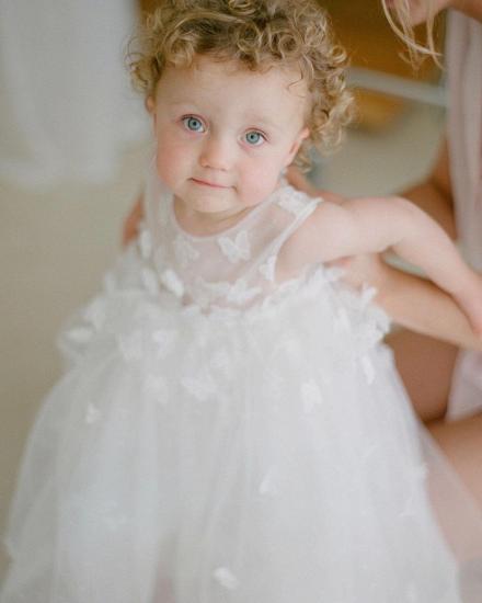 Cute Sleeveless White Tulle Lace Flower Girl Dress_3