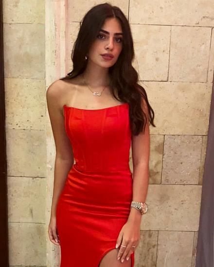 Simple Red Strapless Long Slit Evening Gown | Prom Dresses Online_2