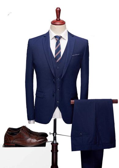 Trendy Dark Navy Notch Lapel Tuxedo | High Quality Three-Piece Business Suit for Men
