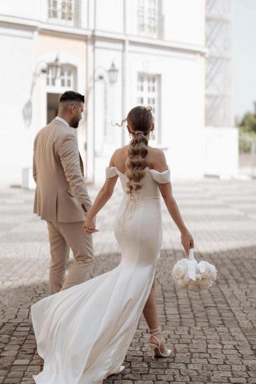 Simple Satin Clip Shoulder Mermaid Wedding Dress_2