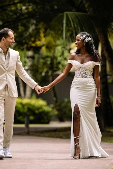 Simple Card Shoulder Heart Neck Slit Lace Wedding Dress | Summer Beach Wedding Dress_2