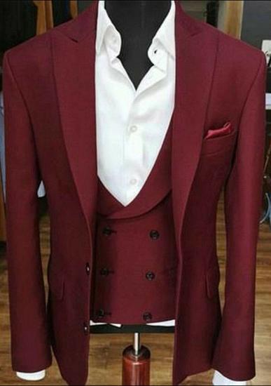 Ruby Red Lapel Wedding Trio | Prom Suit Tuxedo