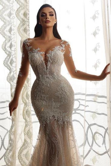 Luxury Lace Long Sleeve Mermaid Wedding Dress | V-Neck Sleeve Wedding Dress_3