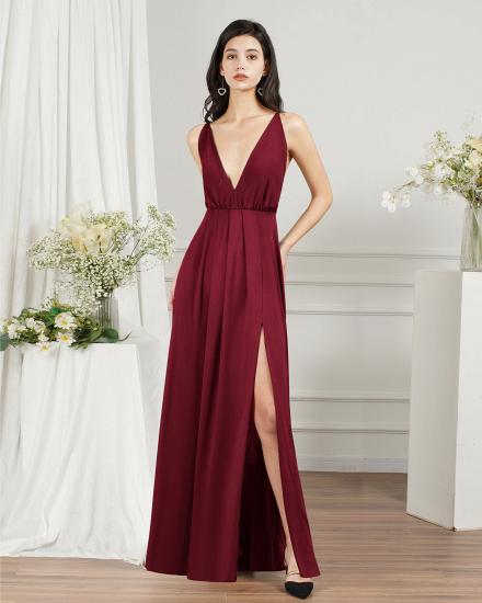 Chiffon Dark Green V-Neck Side Slit Floor Length Prom Dress | Cheap Evening Dresses_13