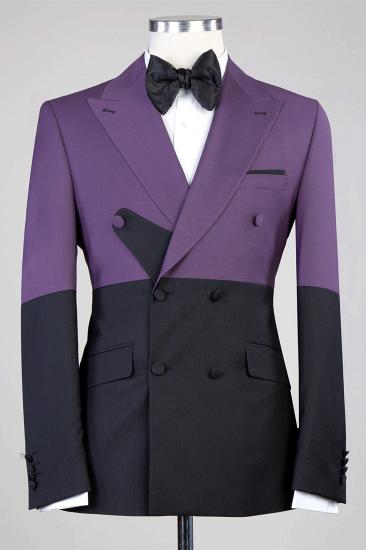 Fashion Purple And Black Double Breasted Peaked Lapel Men Suits for Prom_1