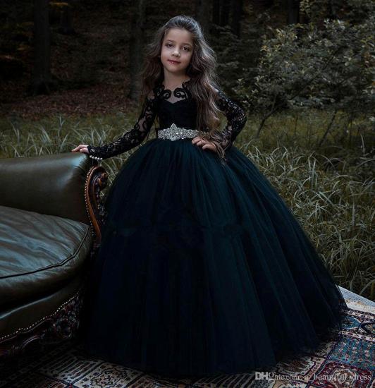 Cute Lace Long Sleeve Girl Dress With Crystal Belt_2