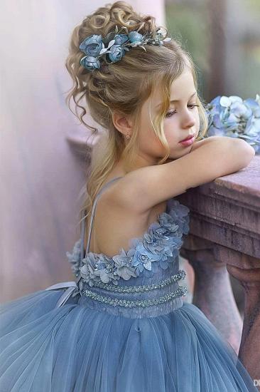 Strapless Gray-blue Frilly Fluffy Princess Flower Girl Dress_3