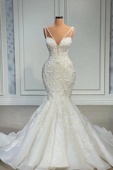 Luxury Spaghetti Strap Sweetheart Mermaid Lace Wedding Dress