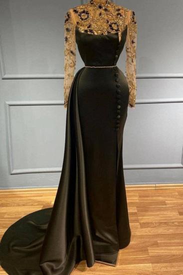 Black Turtleneck Long Sleeve Evening Gown | Sparkling Ball Gown_1