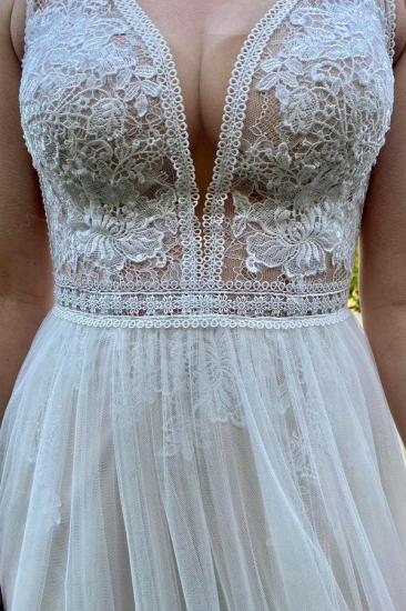 Simple A-neck V-neck lace wedding dress | cheap bohemian wedding dress_2