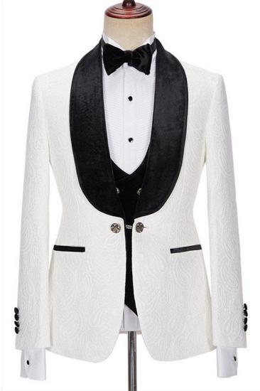 New Arrival White Jacquard Velvet Lapel Men's Suit | Men's Wedding Three-Piece Suit