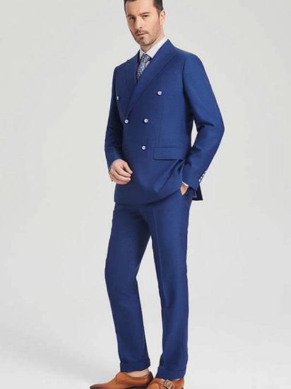 Elegant Blue Double Breasted Men's Suit | Lapel Triple Flap Pocket Men's Business Suit
