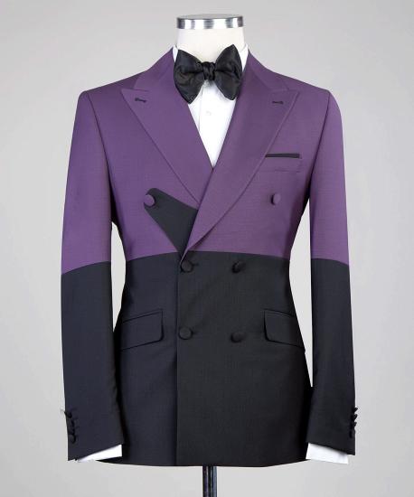 Fashion Purple And Black Double Breasted Peaked Lapel Men Suits for Prom_3
