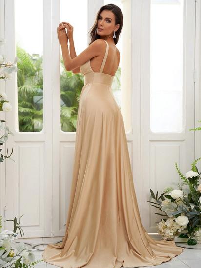Cheap Gold Long V-Neck A-line Bridesmaid Dresses_3