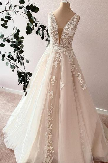 Simple sexy A-line sleeveless wedding dress | Lace wedding dress