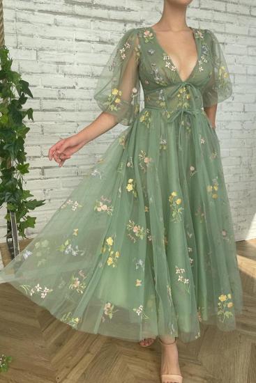 Ankle-Length V-Neck A-line PromDresses
