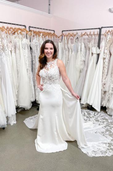 Sleeveless Appliquéd Lace Mermaid Wedding Dress with Detachable Train