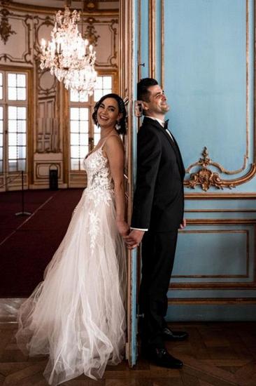 Elegant And Simple A-line Tulle Spaghetti Straps Lace Wedding Dress_3