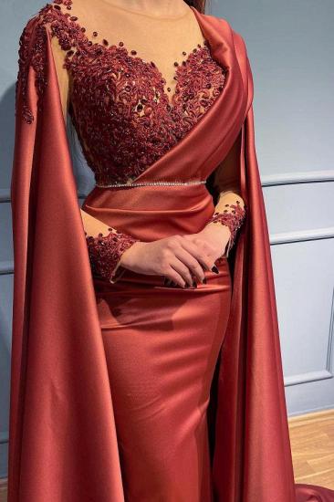 Chic Red Sleeved Mermaid Evening Gown | Long Lace Prom Dress Cheap_2