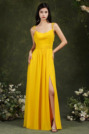 Simple Bridesmaid Dress With One Strap Yellow Chiffon Slit_8