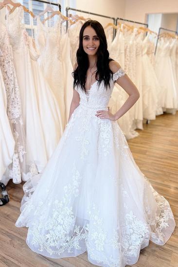 Elegant Sweetheart A-Line Off-Shoulder Appliquéd Lace and Tulle Wedding Dress