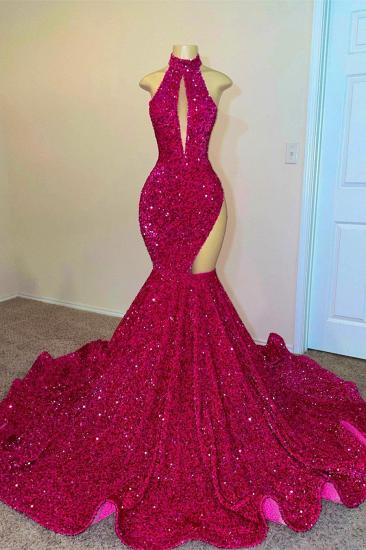 Sexy Sparkly Backless Mermaid Sleeveless High Neck Prom Dress