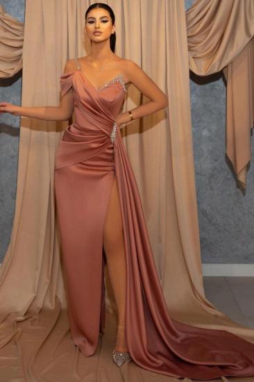 Dust Pink One Shoulder Sleeveless Prom Dress Cheap | Slit Prom Dress