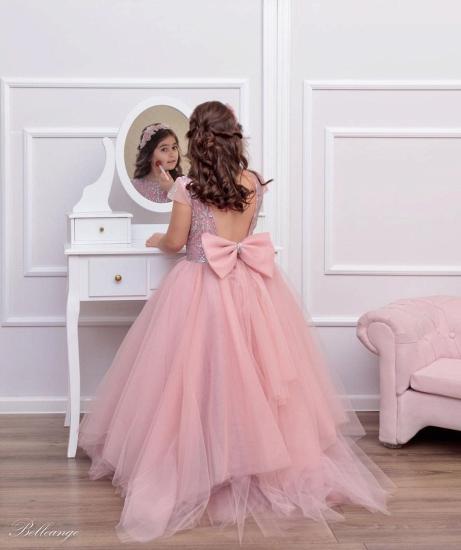 Cute Short Sleeve Pink Princess Little Girl Dress Wedding_2
