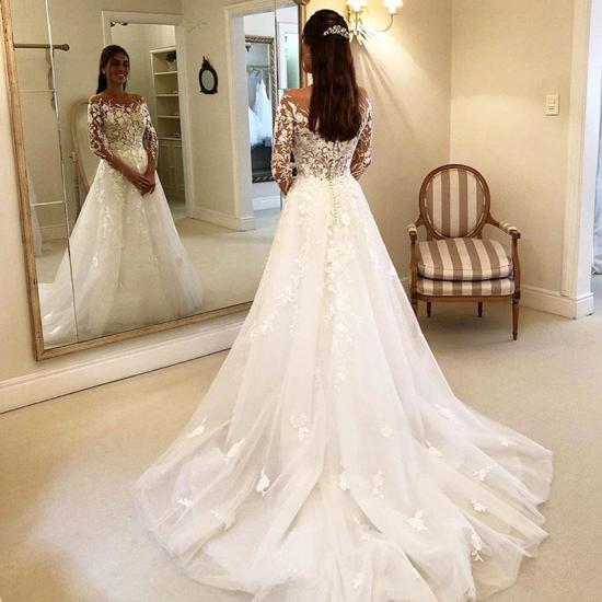 Cheap Off-the-shoulder Long Sleeve Floor-length Lace Wedding Dress_4