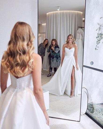Simple A-line trailing heart-shaped slit sleeveless wedding dress_2