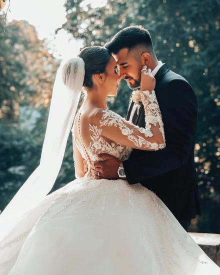 Luxury Bridal A-Line Long Sleeve Lace Princess Wedding Dress_5