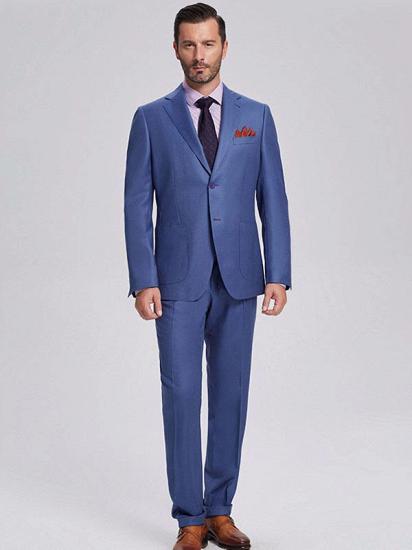Elegant Patch Pocket Plain Blue Men's Suit | Solid Color Men's Suits