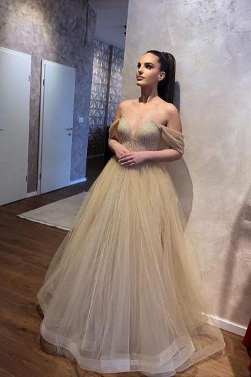 Beautiful A-Line Off-Shoulder Tulle Wedding Dress with Floor Ruffles | Shop Wedding Dresses Online