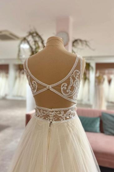 Bohemian style V-neck halter A-line lace and tulle wedding dress_3