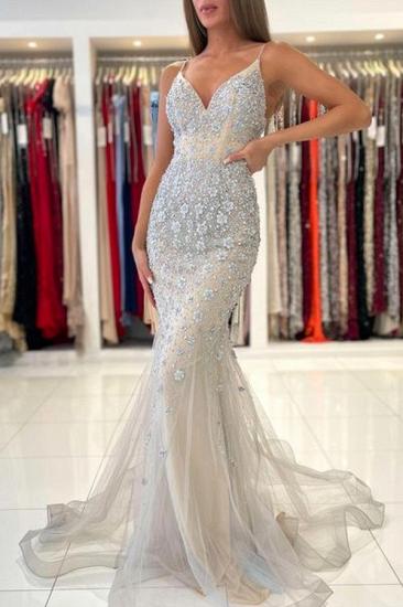 Sexy V-neck Skinny Strap Lace Mermaid Ball Gown