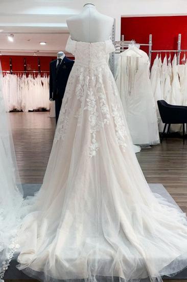 Trendy Off-Shoulder Aline Lace Appliquéd Backless Bridal Gown_2